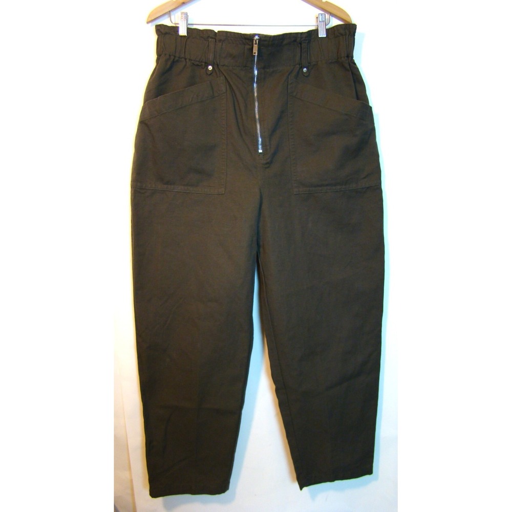Banana Republic Womens Paperbag Pants Green Ankle Crop Exposed Zip Size 14  A131